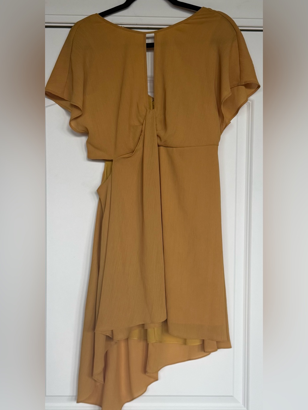 Nwt Bcbg Max Azria Mustard Gold Flutter Sleeve Hi-Low Mini Dress Size Small